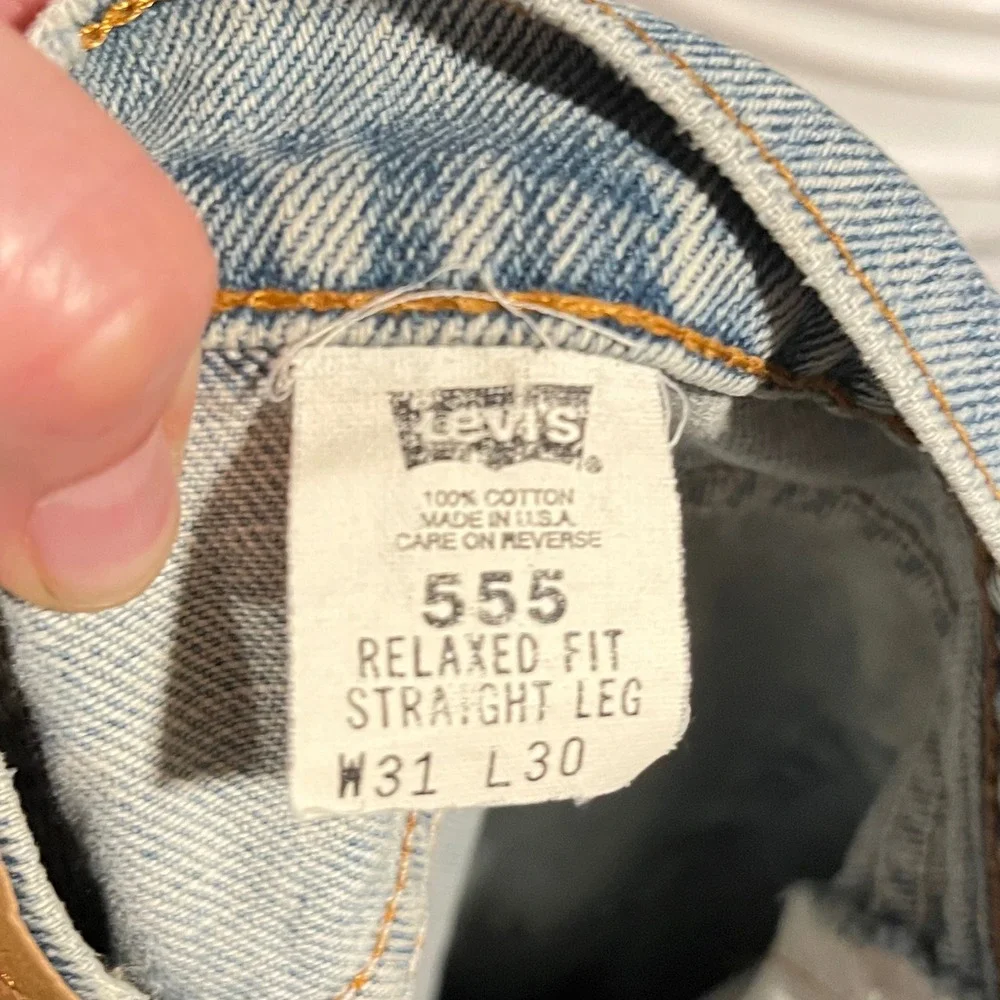 1995 Levis 555 Relaxed Fit Straight Leg Jeans Light Wash Made in USA 31x30